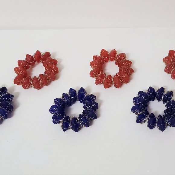 Set of 6 Red Blue Stone Napkin Rings 4th of July - Picture 6 of 7